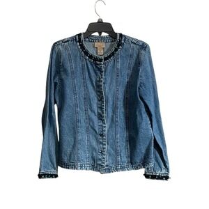 Choices MP Denim Jacket Beaded Trim Embellished Granny Artsy Boho